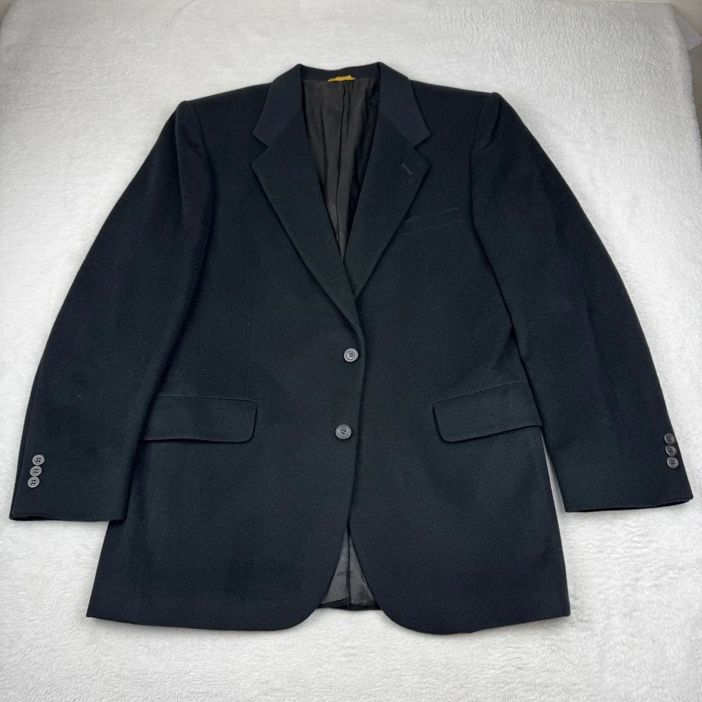 100% Cashmere Sterling & Hunt Blazer Mens 40R Black 2 Button Sport Coat Vintage